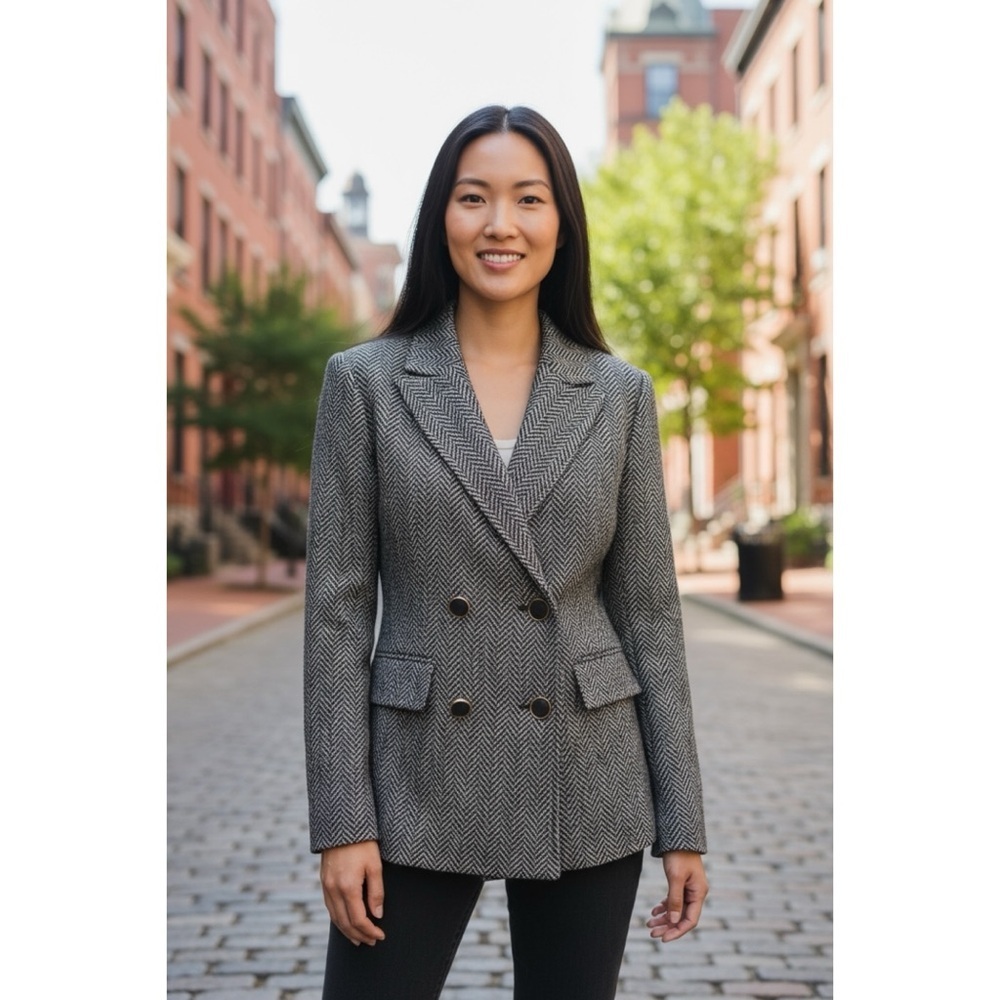 ST. JOHN Collection Double Breasted Chevron Wool Blend Blazer Jacket 8​​​​